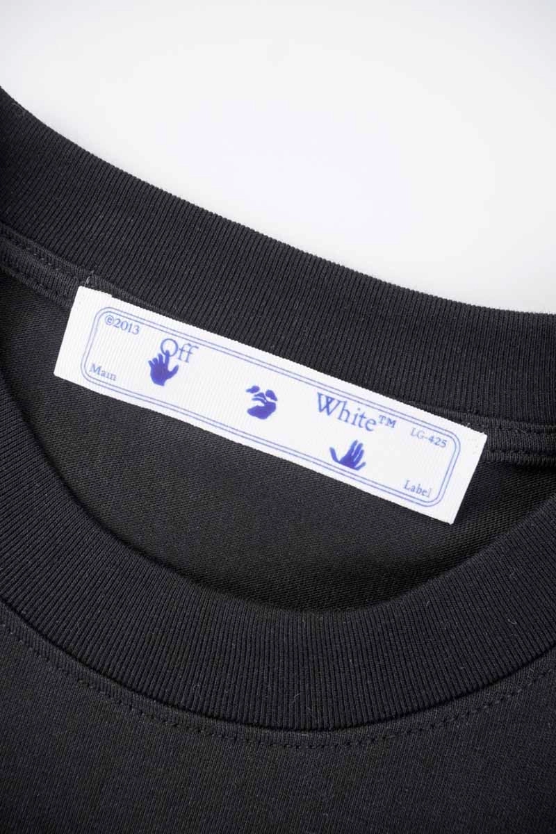 off-white blue arrow letter embroidery t-shirt