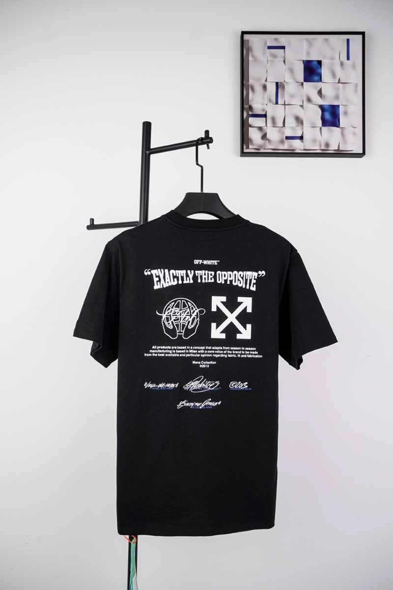 off-white blue arrow letter embroidery t-shirt