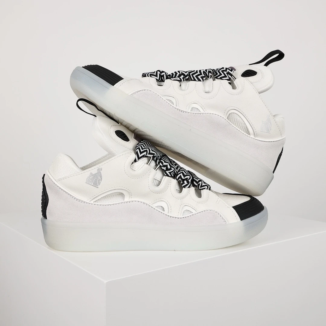 lanvin leather curb sneaker white
